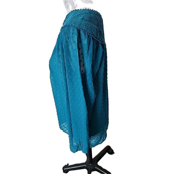 Matilda Jane Sheer Swiss dot 3/4 Balloon sleeve green top, Medium - Picture 7 of 10